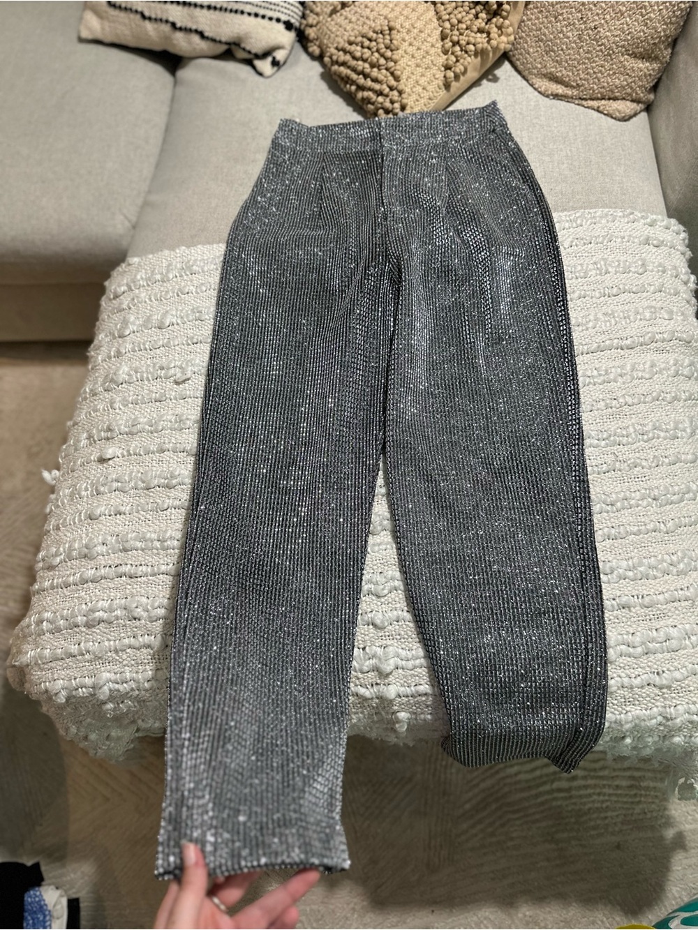 Sans Souci Silver Glitter Ribbed Pants
